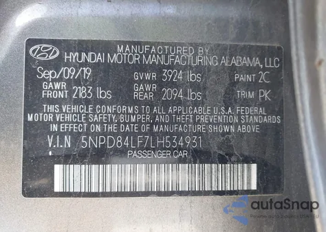 2020 Hyundai Elantra Sel из США, поврежденный, VIN 5NPD84LF7LH534931